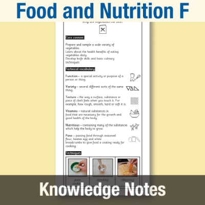 Image of Year 1 Design and Technology F (Food and Nutrition) Knowledge Notes KN CUSP Resource