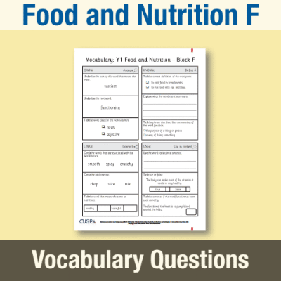 Image of Year 1 Design and Technology F (Food and Nutrition) Vocabulary Questions VQ CUSP Resource