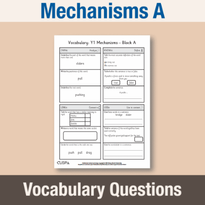 Image of Year 1 Design and Technology A (Mechanisms) Vocabulary Questions VQ CUSP Resource
