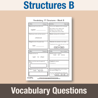 Image of Year 1 Design and Technology B (Structures) Vocabulary Questions VQ CUSP Resource
