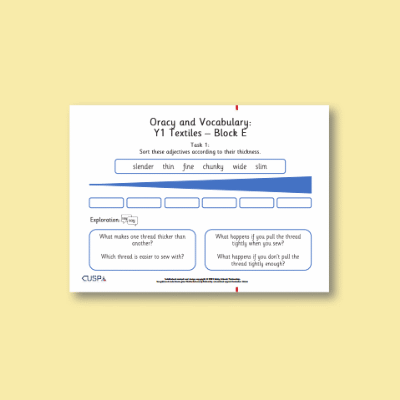 Y1 Design and Technology E (Textiles) Oracy Tasks OT