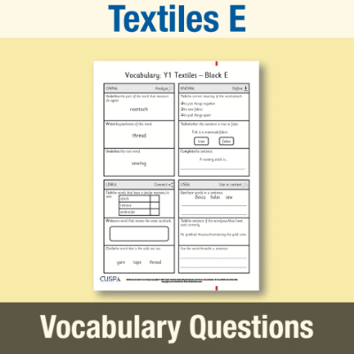 Image of Year 1 Design and Technology E (Textiles) Vocabulary Questions VQ CUSP Resource
