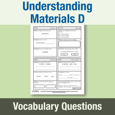 Image of Year 1 Design and Technology D (Understanding Materials) Vocabulary Questions VQ CUSP Resource