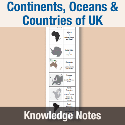 Image of Year 1 Geography (Continents, Oceans & Countries of UK) Knowledge Notes KN CUSP Resource
