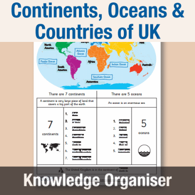 Image of Year 1 Geography (Continents, Oceans & Countries of UK) Knowledge Organiser KO CUSP Resource