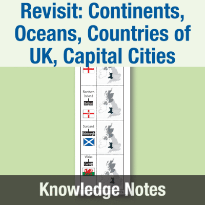 Image of Year 1 Geography (Revisit: Continents, Oceans, Countries of UK, Capital Cities) Knowledge Notes KN CUSP Resource