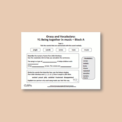 Y1 Music A (Being Together in Music) Oracy Tasks OT