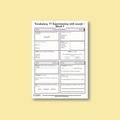 Y1 Music F (Experimenting with Sounds) Vocabulary Questions VQ