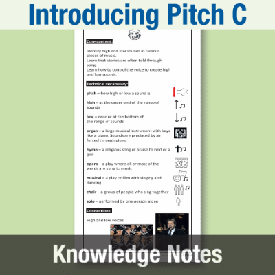 Image of Year 1 Music C (Introducing Pitch) Knowledge Notes KN CUSP Resource