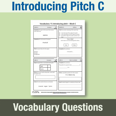 Image of Year 1 Music C (Introducing Pitch) Vocabulary Questions VQ CUSP Resource
