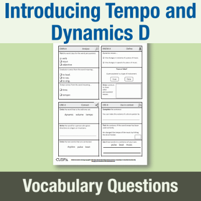 Image of Year 1 Music D (Introducing Tempo and Dynamics) Vocabulary Questions VQ CUSP Resource