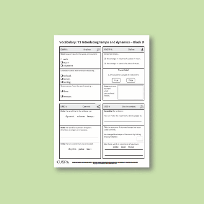 Y1 Music D (Introducing Tempo and Dynamics) Vocabulary Questions VQ