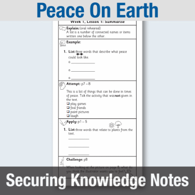 Image of Year 1 Reading (Peace On Earth) Knowledge Notes SKN CUSP Resource