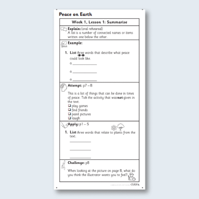 Y1 Reading (Peace On Earth) Knowledge Notes SKN
