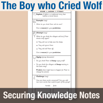 Image of Year 1 Reading (The Boy who Cried Wolf) Knowledge Notes SKN CUSP Resource