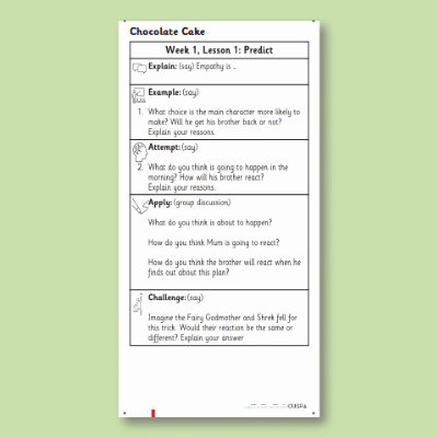 Y1 Reading (Chocolate Cake) Knowledge Notes KN