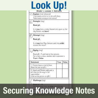 Image of Year 1 Reading (Look Up!) Knowledge Notes SKN CUSP Resource