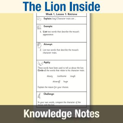Image of Year 1 Reading (The Lion Inside) Knowledge Notes KN CUSP Resource