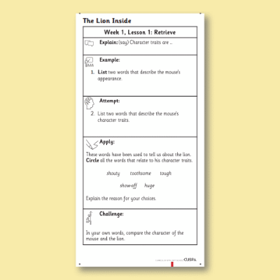 Y1 Reading (The Lion Inside) Knowledge Notes KN
