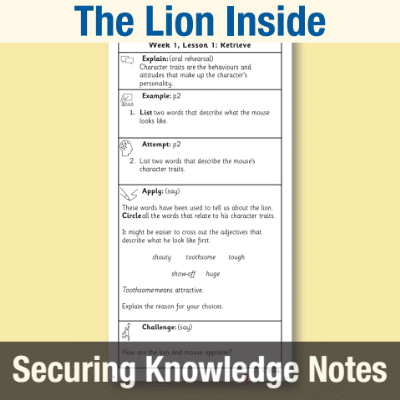 Image of Year 1 Reading (The Lion Inside) Knowledge Notes SKN CUSP Resource