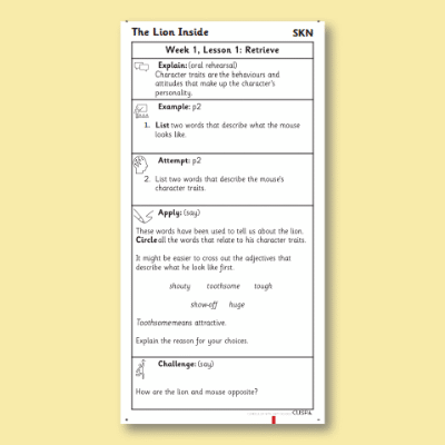 Y1 Reading (The Lion Inside) Knowledge Notes SKN