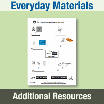 Image of Year 1 Science (Everyday Materials) AR High Frequency and Transferable Words CUSP Resource