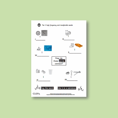 Y1 Science (Everyday Materials) AR High Frequency and Transferable Words
