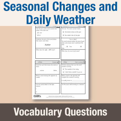 Image of Year 1 Science (Seasonal Changes and Daily Weather) Vocabulary Questions VQ CUSP Resource