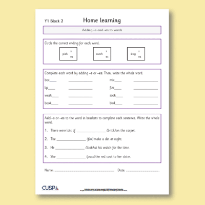 Y1 Spelling Block 02 Home Learning HL