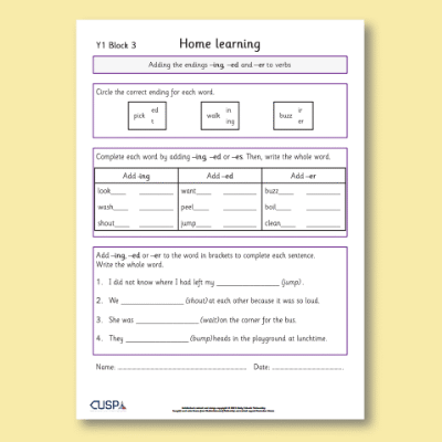 Y1 Spelling Block 03 Home Learning HL