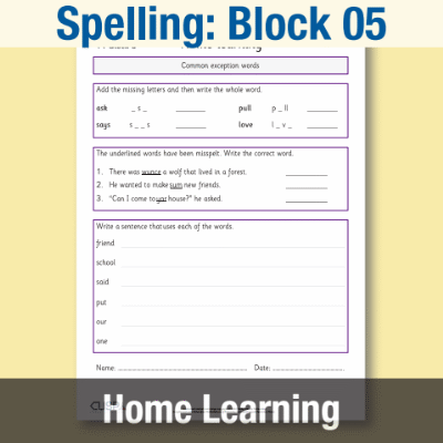 Image of Year 1 Spelling Block 05 Home Learning HL CUSP Resource