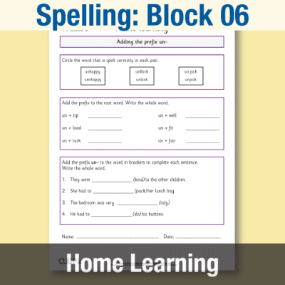 Image of Year 1 Spelling Block 06 Home Learning HL CUSP Resource