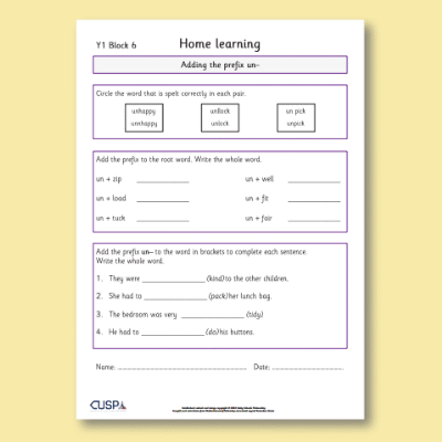 Y1 Spelling Block 06 Home Learning HL