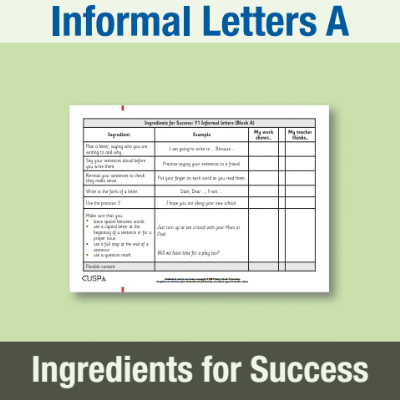 Image of Year 1 Writing A (Informal Letters) Ingredients for Success IFS CUSP Resource