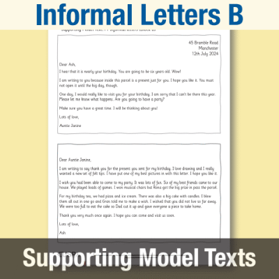 Image of Year 1 Writing B (Informal Letters) Supporting Model Text SMT CUSP Resource