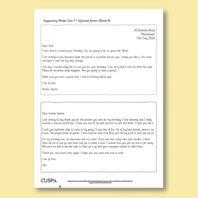 Y1 Writing B (Informal Letters) Supporting Model Text SMT