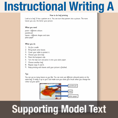 Image of Year 1 Writing A (Instructional Writing) Supporting Model Text SMT CUSP Resource