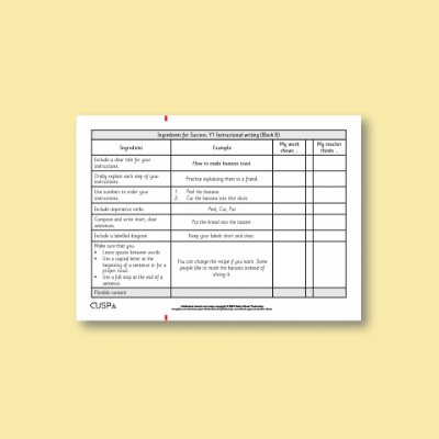 Y1 Writing B (Instructional Writing) Ingredients for Success IFS