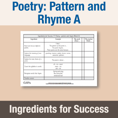 Image of Year 1 Writing A (Poetry: Pattern and Rhyme) Ingredients for Success IFS CUSP Resource