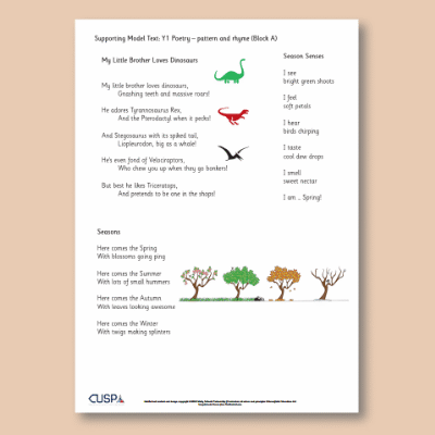 Y1 Writing A (Poetry: Pattern and Rhyme) Supporting Model Text SMT