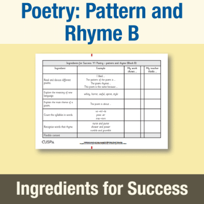Image of Year 1 Writing B (Poetry: Pattern and Rhyme) Ingredients for Success IFS CUSP Resource