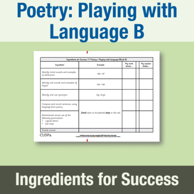 Image of Year 1 Writing B (Poetry: Playing with Language) Ingredients for Success IFS CUSP Resource