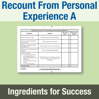 Image of Year 1 Writing A (Recount From Personal Experience) Ingredients for Success IFS CUSP Resource