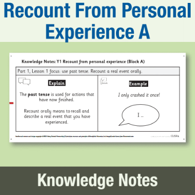 Image of Year 1 Writing A (Recount From Personal Experience) Knowledge Notes KN CUSP Resource