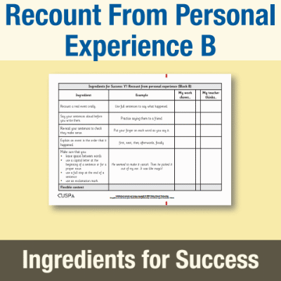 Image of Year 1 Writing B (Recount From Personal Experience) Ingredients for Success IFS CUSP Resource