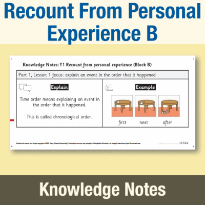 Image of Year 1 Writing B (Recount From Personal Experience) Knowledge Notes KN CUSP Resource