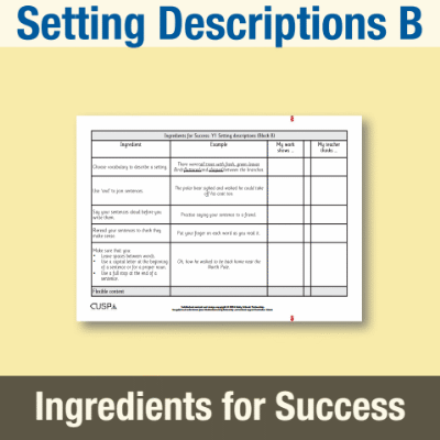 Image of Year 1 Writing B (Setting Descriptions) Ingredients for Success IFS CUSP Resource