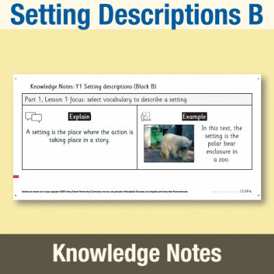 Image of Year 1 Writing B (Setting Descriptions) Knowledge Notes KN CUSP Resource