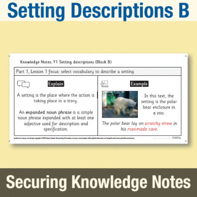 Image of Year 1 Writing B (Setting Descriptions) Knowledge Notes SKN CUSP Resource