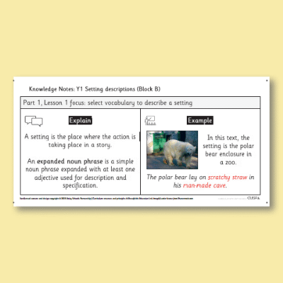 Y1 Writing B (Setting Descriptions) Knowledge Notes SKN